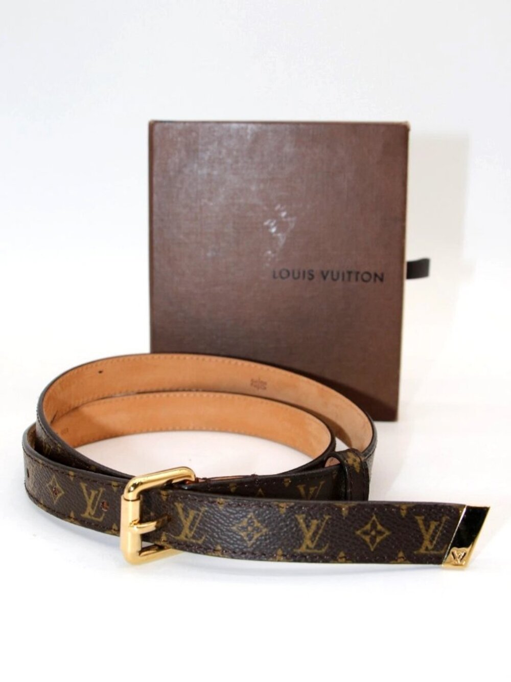 Louis Vuitton Monogram Canvas Skinny Belt 80/32 LB 1003 - Brown/Gold